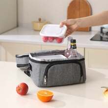 1 pieza Bolsa de almuerzo aislada portátil, 27 x 20 x 22 cm, con asas, diseño de doble capa, adecuada para picnics al aire libre, almacenamiento de alimentos, fiambrera, útiles escolares, vuelta al colegio
