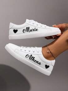 Customized Heart Print Sneakers, Glitter Personalized Name, Birthday Gift, Anniversary Gift, Classmate Gift, Family Gift, Bridesmaid Gift, Bride Gift, Holiday Gift, Couple Casual Shoes