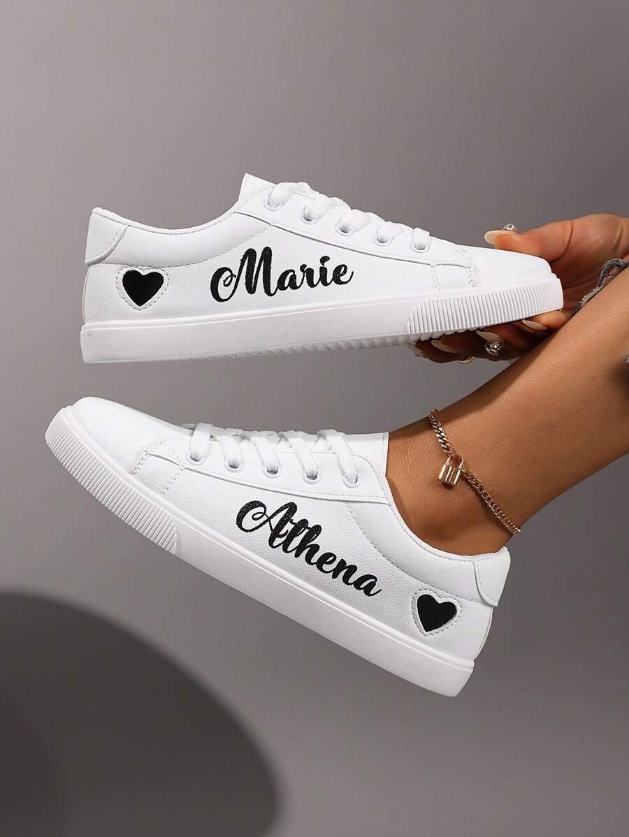 Customized Heart Print Sneakers, Glitter Personalized Name, Birthday Gift, Anniversary Gift, Classmate Gift, Family Gift, Bridesmaid Gift, Bride Gift, Holiday Gift, Couple Casual Shoes