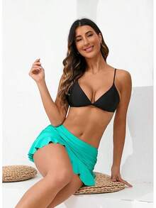 Halcurt Women's Low Waisted Ruched Ruffle Swim Skirts With Hipster Bikini Bottoms Tummy Control Swimsuit - Turquoise - View 5