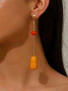 一对优雅波西米亚风绿色水滴树脂金半圆耳钉，巴洛克仿珍珠铜链流苏，菱形树脂串珠，玻璃水钻镶嵌耳钉，四叶树脂块，红色水滴吊坠耳环，新增宝石耳钉，棕色花朵水滴长流苏耳环，不对称巴洛克亮片红绿树脂吊坠耳环，适合度假和派对佩戴，专为性感迷人的女士设计，树脂颜色随机，每件树脂件底部均有模具凹槽。 - 彩色 - 查看 2