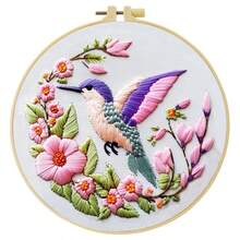 1 Bộ dụng cụ thêu, 20x20cm/7.9x7.9in, Bộ dụng cụ thêu tay, Họa tiết chim ruồi và hoa, Thích hợp cho người lớn mới bắt đầu, Bao gồm vải thêu, Hướng dẫn, Khung thêu, Chỉ, Quà tặng cho bạn bè hoặc gia đình, Trang trí, Đồ thủ công văn phòng - Nhiều màu - Xem 7