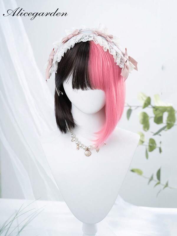 alicegarden 1 hitzebeständige synthetische Kurzhaarperücke, farblich abgesetzte kurze gerade Perücke, 14 Zoll lang vollständig geflochtene Alltagsperücke, natürlich und realistisch (ohne Zubehör)