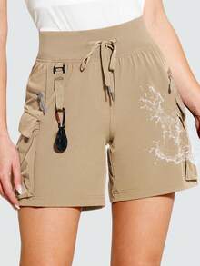 Women's Quick-Dry UPF 50+ Hiking Cargo Shorts - Lightweight Athletic 6'' Shorts With Big Zipper Pockets & Adjustable Drawstring Waist, Regular Fit For Outdoor, Golf, Spring/Summer/Fall, Hiking Shorts - Kaki sẫm màu - Xem 3