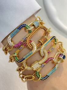 STYLEVER 1pc Gold Carabiner Bracelet, Stainless Steel Chain, Multicolour Bracelet, Screw Clasp Bracelet, Double Buckle Colored Chain