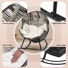 Oversized PE Rattan Rocking Chair With Thick Cushion - Grey - View 5