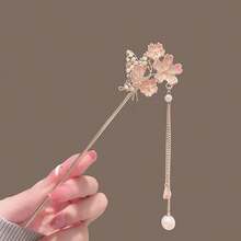 Traditional -Style Hair Stick Decorative Flower Tassel Hair Clip, Elegant Chinese Style Hair Accessory, Versatile For Women - Multicolor - View 3