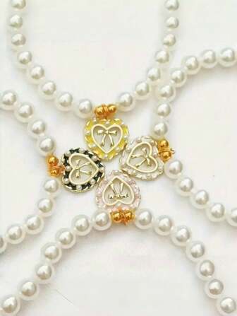 1 件可调节可爱心形猫/狗珍珠项链项圈吊坠，宠物小狗小猫装饰配件，适合情人节或节日