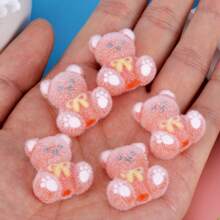 10pcs 23x26mm Adorable Mixed Color Flocked Bow Tie Small Bear Shape Acrylic Bead Jewelry Making DIY Charm Bracelet, Necklace And Pen