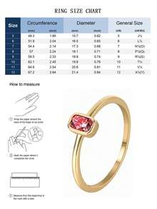 Charm-In 1 chiếc nhẫn nữ mạ vàng 18k khảm đá Zirconia đỏ lấp lánh, trang sức dành cho nữ, thích hợp để đeo dự tiệc - Vàng/Đá đỏ. - Xem 3
