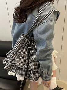 Ruffled Hem Plaid Tote Bag, Women's One Shoulder Underarm Handbag, New Design