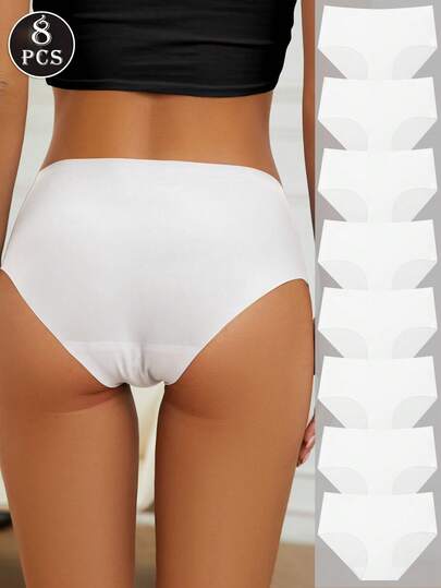 8 peças calcinhas de biquíni sem costura de cor sólida, calcinhas respiráveis e macias invisíveis, calcinhas femininas para uso diário, roupa íntima e lingerie feminina