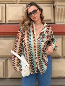 Jeta Ari Camisa holgada de manga larga con patrón texturizado, estilo bohemio de Ibiza, linda y sexy, ideal como ropa de playa y cubrecosturas para traje de baño en verano - Multicolor - Ver 1