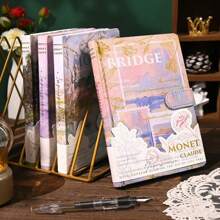 1 Cuaderno retro hermoso con diseño clásico, páginas con ilustraciones de pintura al óleo, tapa dura, diario para estudiantes, útiles escolares, de vuelta a clases