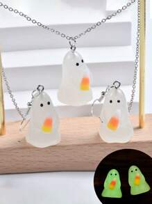 3 Stücke Halloween Mode Ohrringe 3D Stereoskopische Nachtlicht personalisierte Geisteranhänger Halskette Halloween Zubehör Frauen Geschenk