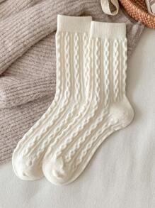 1 Pair/7 Pairs Pack Women's Crew Socks, Multicolor Cashmere Blend Cable Knit Design, Soft & Comfortable, Odor-Resistant, Sweat-Absorbent, Retro Style, Regular/Ankle Length, All Season