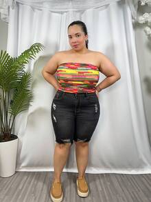 Hourglow 大码女式休闲和节日毛绒图案印花修身抹胸，适合日常穿着、音乐节、音乐会、狂欢派对、海滩度假、约会之夜、生日、单身派对装、俱乐部、可爱、休闲、购物、街头服饰、外出、易于搭配且看起来苗条，凸显身材，修饰身材 - 彩色 - 查看 5