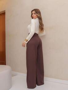 YING ZI Stone Mode Formal Tailored Wide Leg Trousers - Dark Brown - View 2