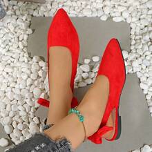 Pointed Closed Toe Slip-On Bowknot Pumps - Red - View 1