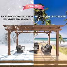 10' X 12' Patio Pergola, Cedar Wood Pergolas With Solid Structure, Pergola Kits, Outdoor Pergolas And Gazebos With Slatted Trellis Roof For Deck Backyard Grill Party Garden - 彩色 - 查看 10