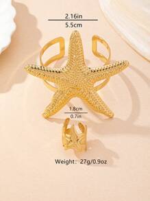 1 set de bracelet ouvert géométrique en forme d'étoile de mer et 1 bague ouverte en forme d'étoile de mer, convenant pour un port quotidien et pour les vacances pour femmes