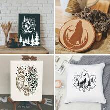 14 Peças Modelos de Pintura de Cabeça de Lobo Uivando, Modelos de Plástico Reutilizáveis para Rocha, Pintura a Óleo, Parede, Azulejo, Camisa, Tela, Decoração de Casa