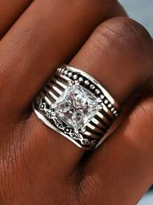 1 anel feminino vintage boho prata e zircônia cúbica branca, para casamento e noivado, uso diário