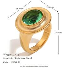 MamacitaSlay 1pc Vintage Style Stainless Steel 18K Gold Plated Elliptical Green Zirconia Stone Personalized Ring