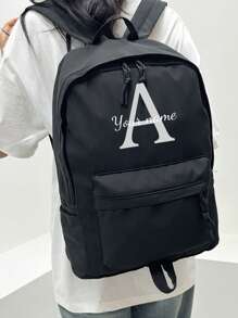 Personalized Name Backpack - Lightweight Large Capacity School And Travel Backpack With Floral Decoration, Adjustable Straps And Zipper Closure, Fabric For College, Commuting, Daily Use, School Backpack, Commuter Bag, Decorative Floral Embellishment, Hand Wash OK, Sturdy Construction