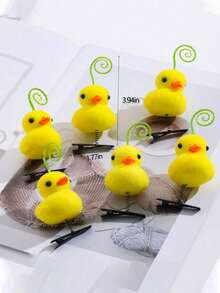 10个趣味发夹，男女通用，植物造型，可爱创意侧夹，适合女性、学生、居家、节日、派对、DIY海滩度假、夏季，黄色小鸭图案，扁平爪夹，发夹，发爪，学习用品，女士发饰，头部饰品，发卡 - 豆芽小黃鴨 - 查看 5