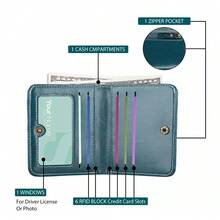 Small Wallet For Women Bifold Leather Mini Coin Purse RFID Blocking Credit Card Holder Short Wallet Slim Zipper Pocket Clutch - Pink - View 3