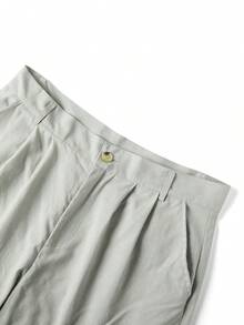 Men's Linen Pants Solid Color Pleated Mid Waist Straight Leg Casual Trousers With Pockets For Daily Office - 灰色 - 查看 8