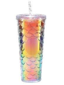 1 pieza Nuevo Producto Preferido de Gran Capacidad 710ML Altamente Atractivo Taza de agua con pajita para niños con nuevo diseño en degradado de color de doble capa creativo y de gran tamaño con motivo de carpa koi