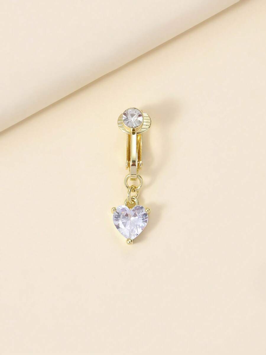 1pc Fashionable & Versatile Cubic Zirconia Heart Shape Navel Clip