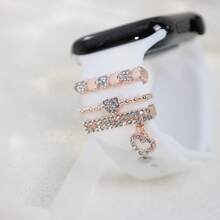 1 Set Women's Heart-Shaped Crystal Zinc Alloy Decorative Rings, Smart Watch Accessories, Compatible With Apple Silicone Watch Bands 38mm, 40mm, 41mm, 42mm, 44mm, 45mm, 49mm - Silver - View 6