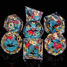 7pcs D&D Dice Set, Liquid-Filled Core Dice, Handcrafted Resin Dice With Sharp Edges, Suitable For Role Playing Games