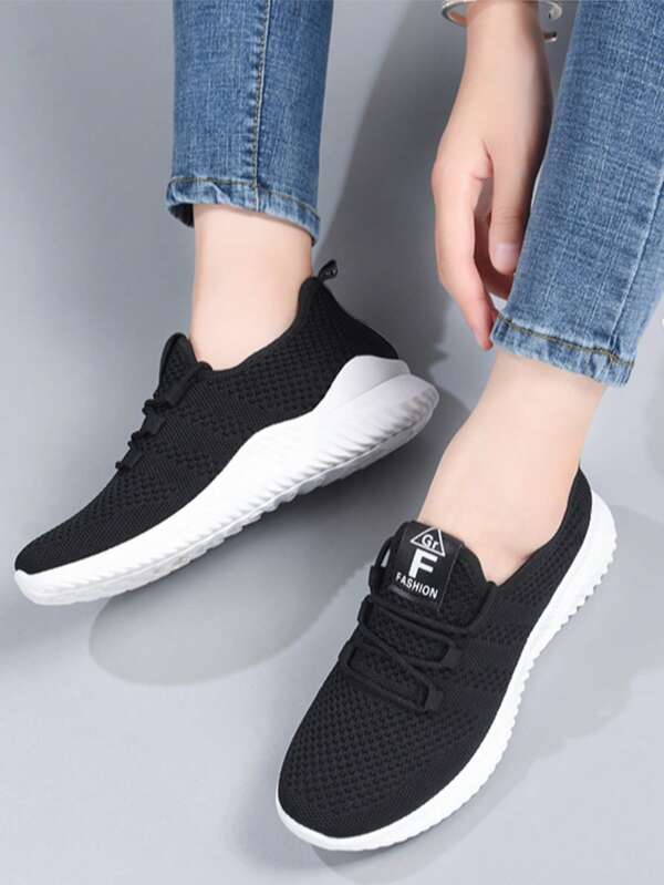 1 Pair Women's Solid Color Casual Minimalist Breathable Soft Fabric Comfortable Daily Training Running Outdoor Walking Lace-Up Sports Shoes