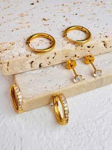 3 pares de pendientes de mujer con piedras de CZ brillantes