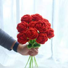 10 piezas de flores de rosa de ganchillo hechas a mano, regalo del Día de San Valentín, flores artificiales tejidas eternas, flores de simulación de punto, flores preservadas, mejor regalo para el Día de Navidad, cumpleaños, bodas, graduaciones, Día del Maestro. Adecuado para la decoración del hogar en restaurantes, decoración de habitaciones, dormitorios, regalos festivos y decoración navideña del hogar. Decoración navideña