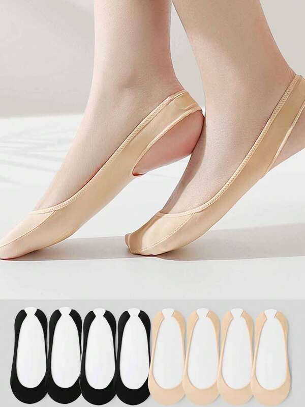 1/4/8 pares de calcetines tipo barco con plantilla de esponja de colores múltiples para mujer, calcetines invisibles antideslizantes para tacones altos para primavera y verano con boca poco profunda