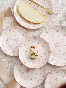 1 件可爱粉色蝴蝶结兔子陶瓷盘子/托盘，6 英寸/8 英寸/10 英寸圆形早餐盘、牛排盘、意大利面盘、下午茶蛋糕甜点盘、沙拉盘、珠宝收纳托盘，适用于家庭、酒店、餐厅、生日礼物、节日礼物