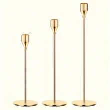 3pcs Set European Style Metal Candle Holders, Candle Decor, Romantic Candlelight Dinner Tabletop Ornaments, Electroplated Wedding Decorations