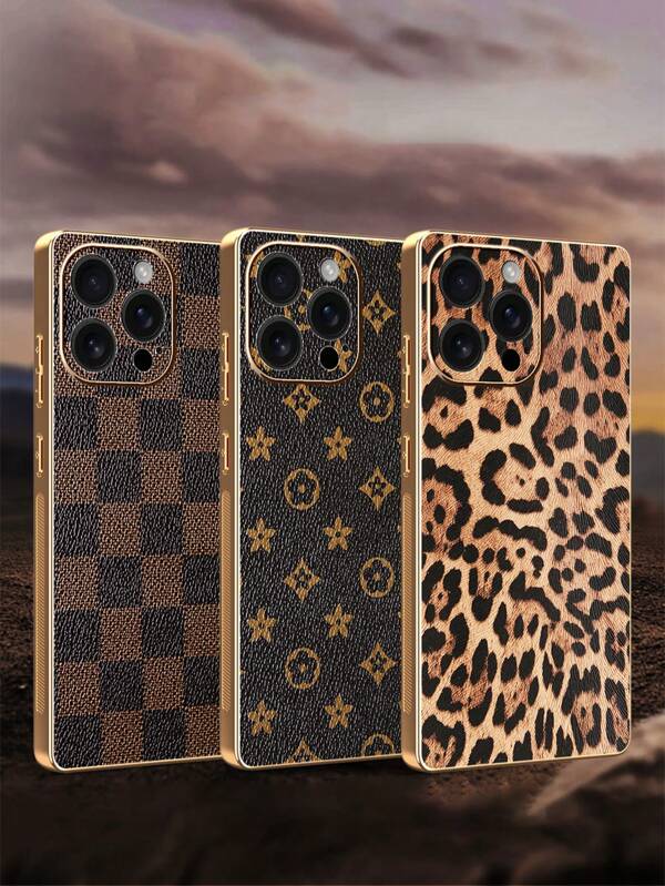 Fall Phone Case Cheetah, Leopard Print High-End Luxury Selected Faux Leather Leopard Print Style Phone Case, Electroplated TPU Edges, Hard Leather Material, Scratch-Resistant, Precise Lens Hole, Seamless Compatible With Multiple Phone Brands Waterproof Shockproof Anti-Fall