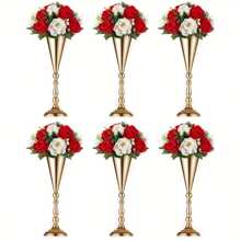 6 Pcs Tabletop Metal Wedding Flower Vase, Tall Table Decorative Centerpiece, Artificial Flower Arrangements For Wedding Party Dinner Event Hotel Home Decor Mother's Day Gift Plastic Flowers(Gold And Silver)