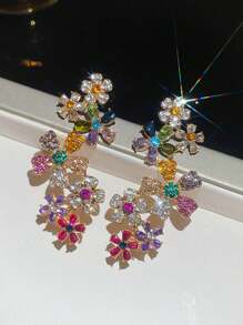 1 Pair Fashion Party Colorful Floral Crystal Ear Cuff Earring , Bling Glass Luxury High-End Niche Design Earring Clip Cartilage Unique Beautiful Exaggerated Elegant Women Earrings