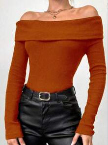 WOMEN'S LONG SLEEVE BLOUSE  SHOULDER SHOULDER WINTER SEXY CASUAL - 亮橙色 - 查看 2