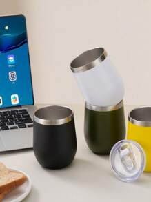 1pc 12oz Summer Creative Eggshell Cup Customizable Stainless Steel Water Bottle, Double Wall Vacuum Insulated Long Lasting Thermal, Transparent Leak-Proof Lid, Portable Travel Mug, Elegant Latte Coffee Cup, Stainless Steel Iced Tea Tumbler, Insulated Flat Bottom Cup Suitable For Milk, Coffee, Tea, Juice, Wine, Cocktail, Ice Cream
