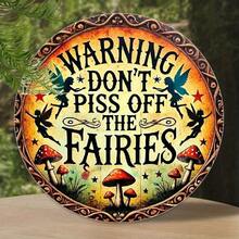 [Vintage Fairy Sign] Rustic 8x8 Inch Vintage Fairy Warning Sign Wall Art Decor | Durable Outdoor Decoration For Garden Or Home With Whimsical Fairy & Mushroom Design, Easy To Hang, Made - Multicolor - View 1