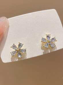1 par de pendientes de mujer elegantes con forma floral decorados con zirconia