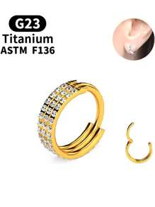1pc G23 Titanium Triple Zirconia Stone Nose Ring Hoop, Unisex Piercing Jewelry
